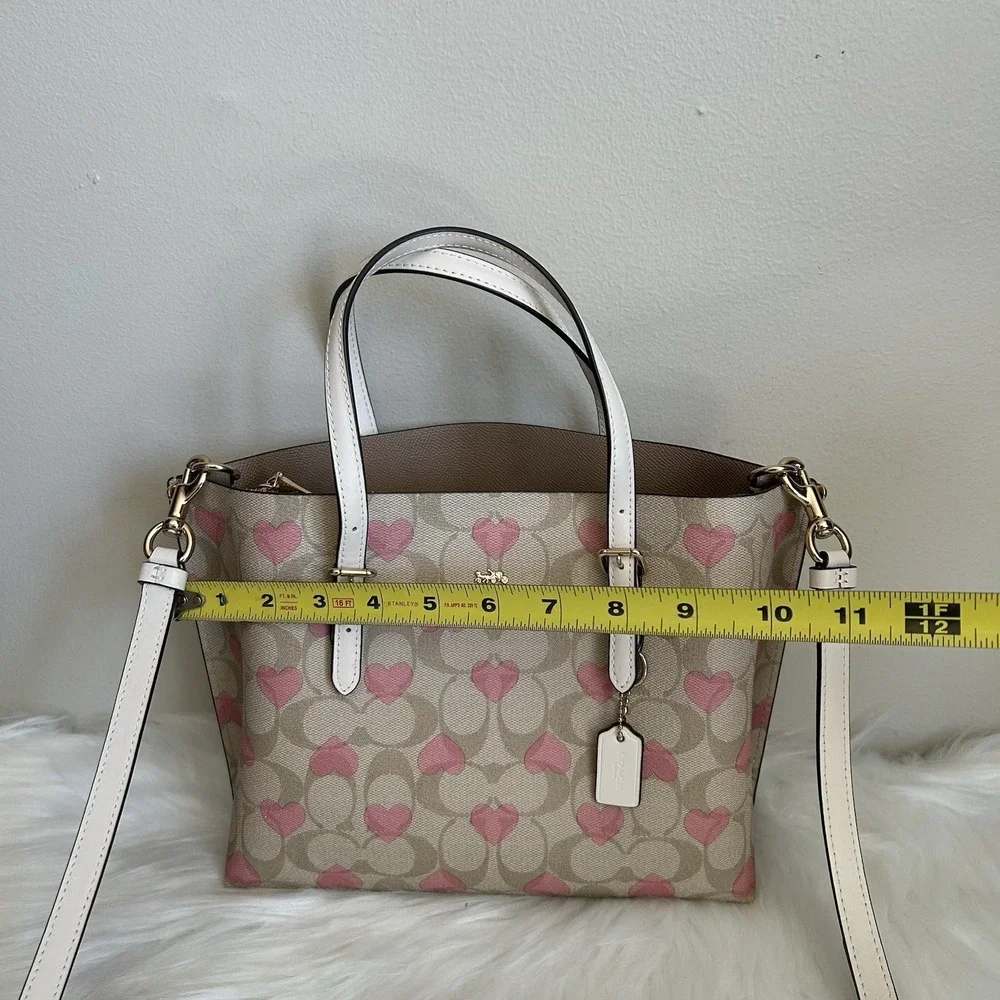 Coach Mollie Tote 25 Khaki Pink Heart Signature Canvas — Excellent Condition - Picture 8 of 10